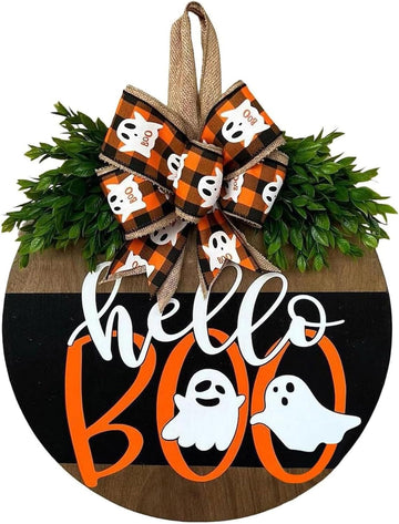 Halloween Wreaths for Front Door, Cute Ghost Wreath with Bow Decor