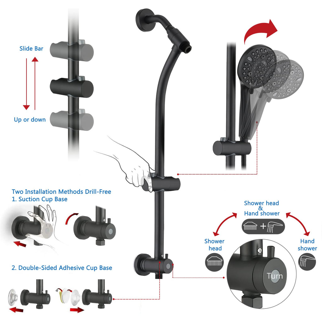 Modern Rainfall Shower Head with Handheld Shower Spray, 26-Inch Adjustable Height Slide Bar, High Pressure Dual