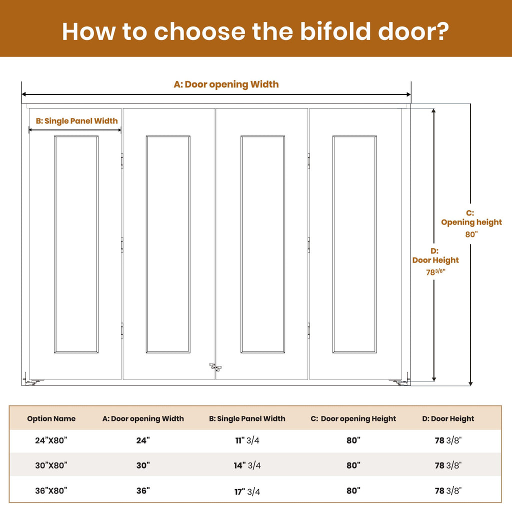 Bifold Closet Door for 60" x 80" Opening, 1-Panel Bi-fold Door