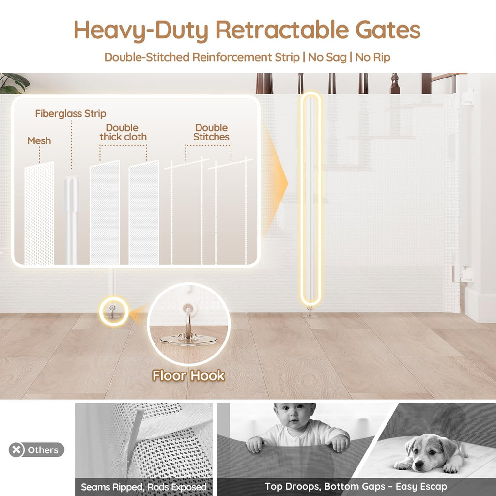 71 inch One-Hand Operation Retractable Baby Gates 34 inch Tall