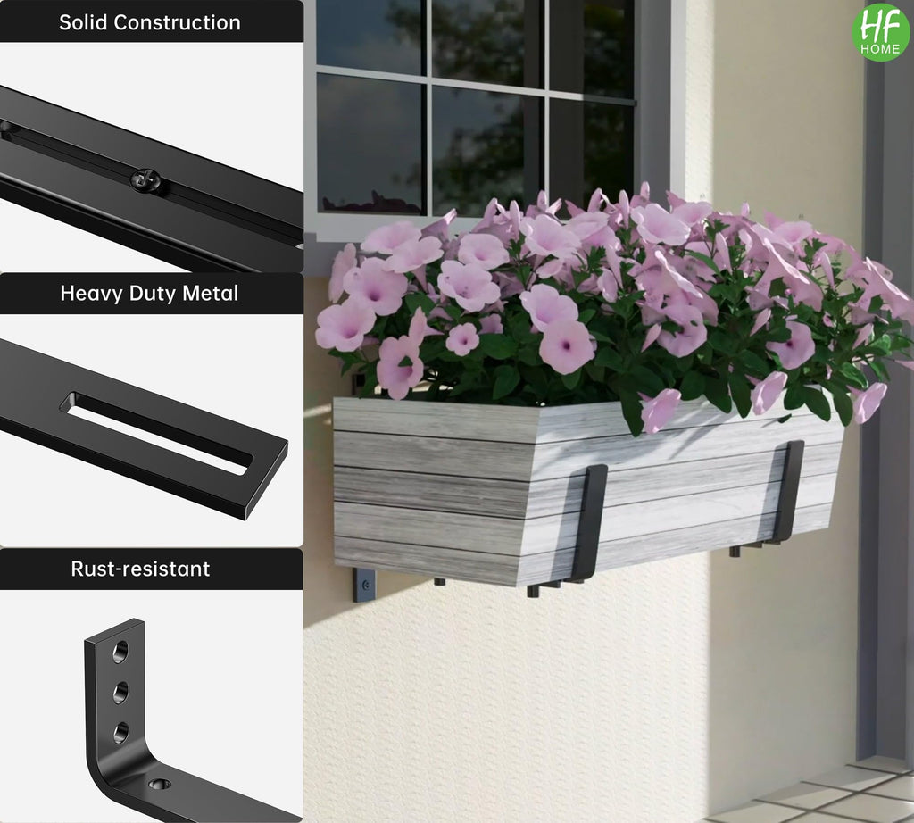 2 PCS Adjustable Planter Box Brackets (6 to 12.5 in), Universal Window Box Brackets, Heavy Duty Metal Flower Box Wall