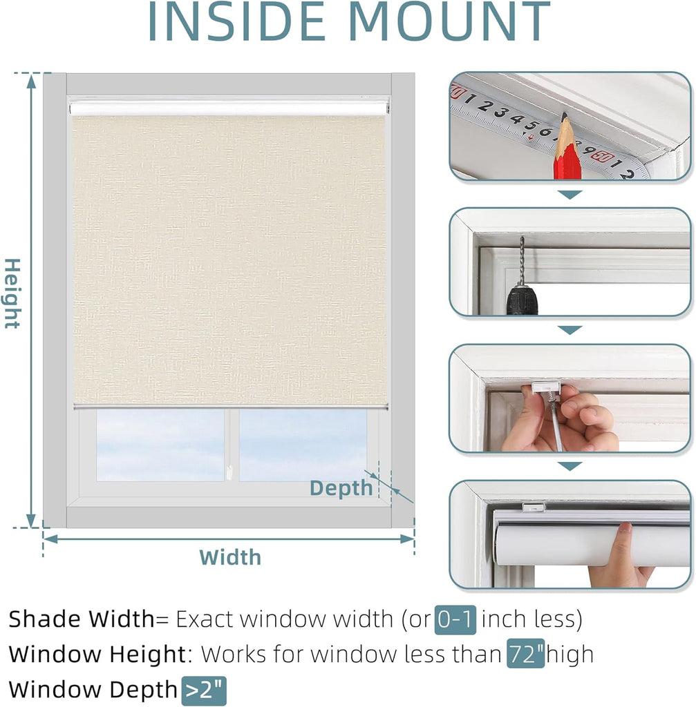 Cordless 100% Blackout Roller Shade, with Striped Jacquard, Thermal Insulated, UV Protection Fabric, Total Blackout