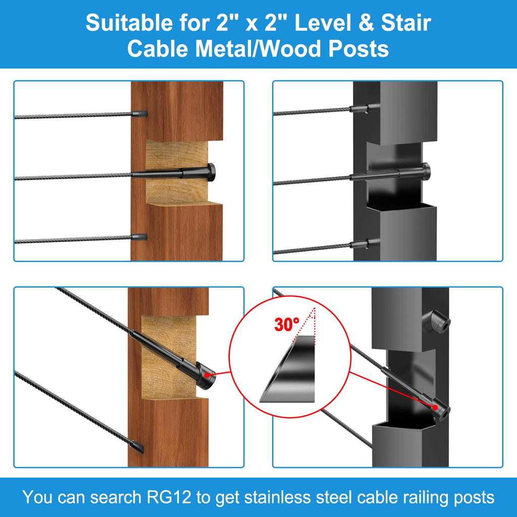 50 Pack 1/8" T316 Stainless Steel Invisible Cable Railing Kits