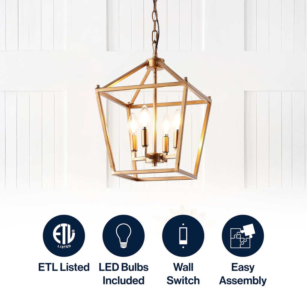 Pagoda 4-Light Pendant 12" Cage, Antique Gold