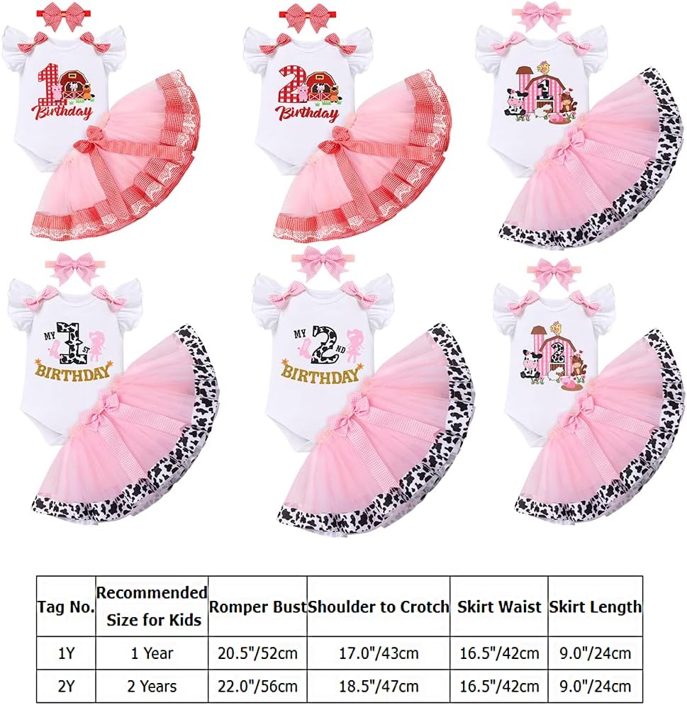 Baby Girl 1st Birthday Outfit Farm Cow Ladybug Romper Tutu Skirt Headband Christmas Bee Cake Smash Photo Shoot Clothes