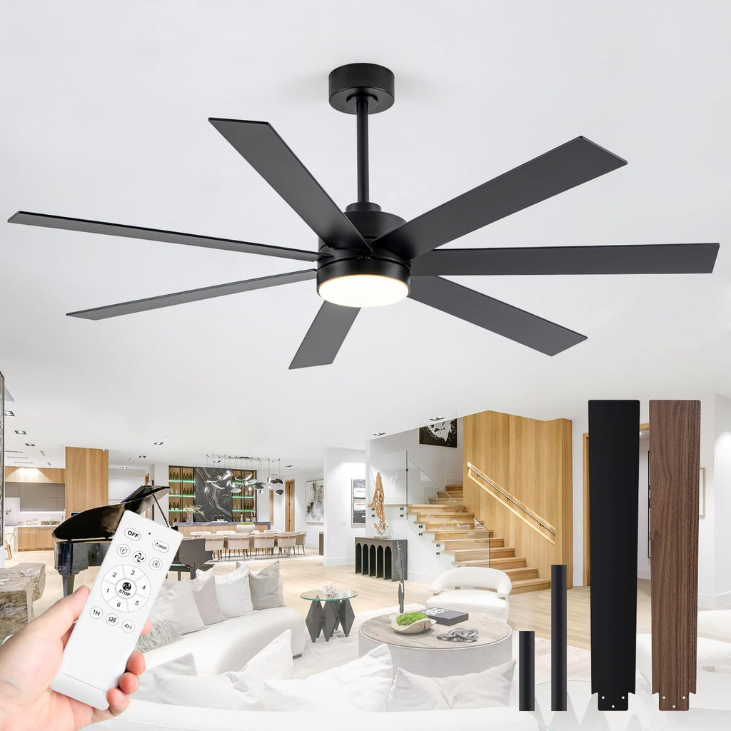 72 inch Large Ceiling Fans with Lights and Remote, 6-Speed Reversible DC Motor, 3 CCT, Dual Finish 7 Blades