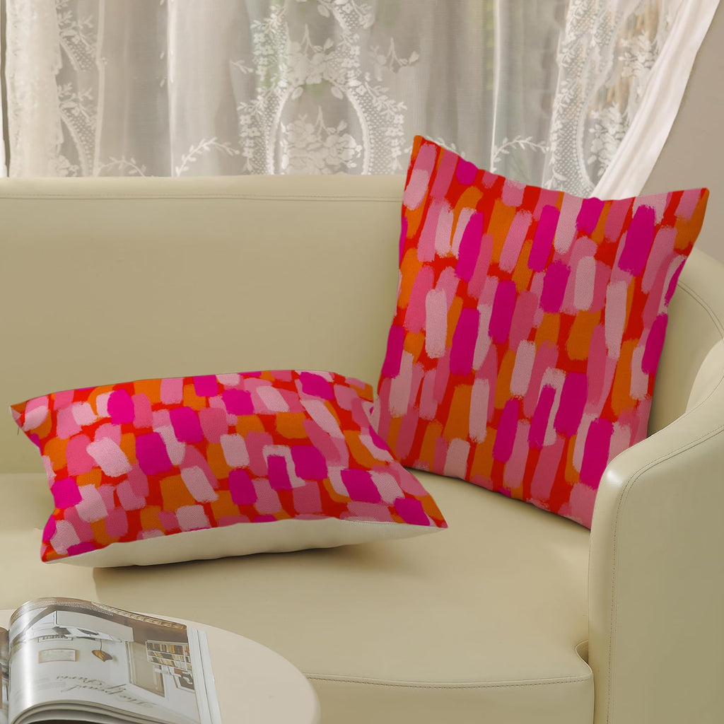 Preppy Hot Pink Pillow Covers 20x20 Inch 2 Pcs Burnt Orange Abstract Paint Decor Throw Pillows Modern Aesthetic Funky