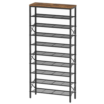 10 Tier Shoe Rack, Large Capacity Shoe Storage Organizer Holds 40 Pairs, Sturdy and Stable, Closet, Dorm Room, Rustic