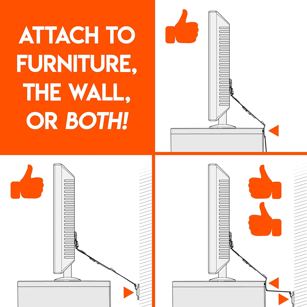 TV Safety Straps for Big TVs - Heavy-Duty Anti-Tip Anchors for TVs Up to 90" - Secure to Wall or Furniture