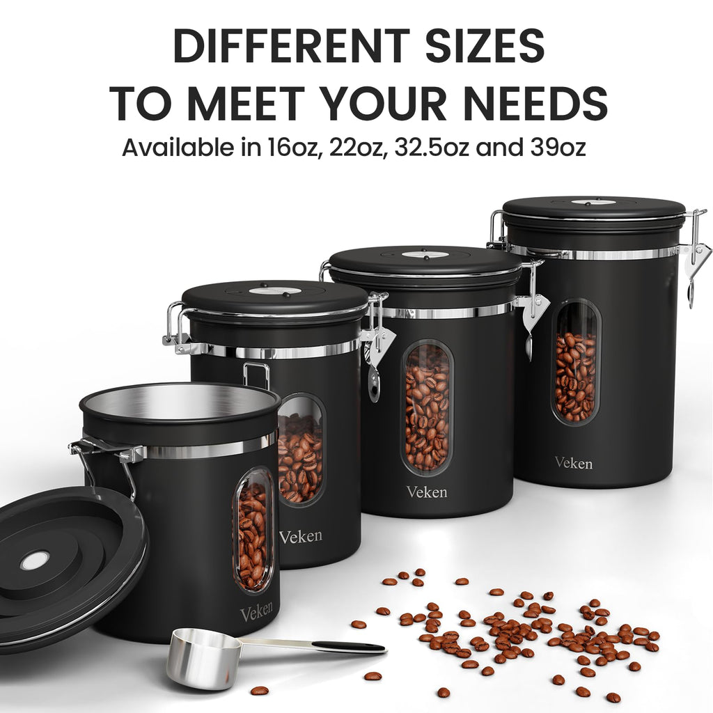 Coffee Canister with Window,Airtight Stainless Steel Compact Jar,16OZ