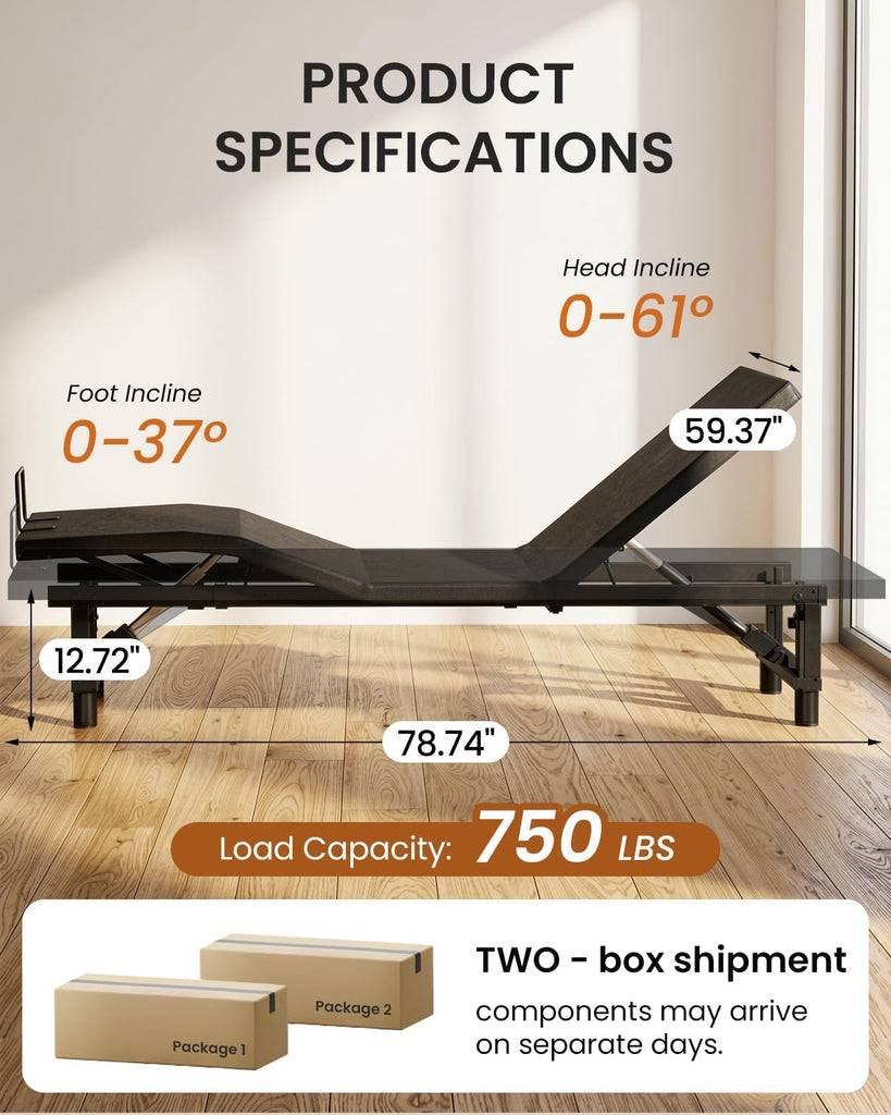Queen Adjustable Bed Frame with Quiet Motor Wireless Remote, Easy Assembly