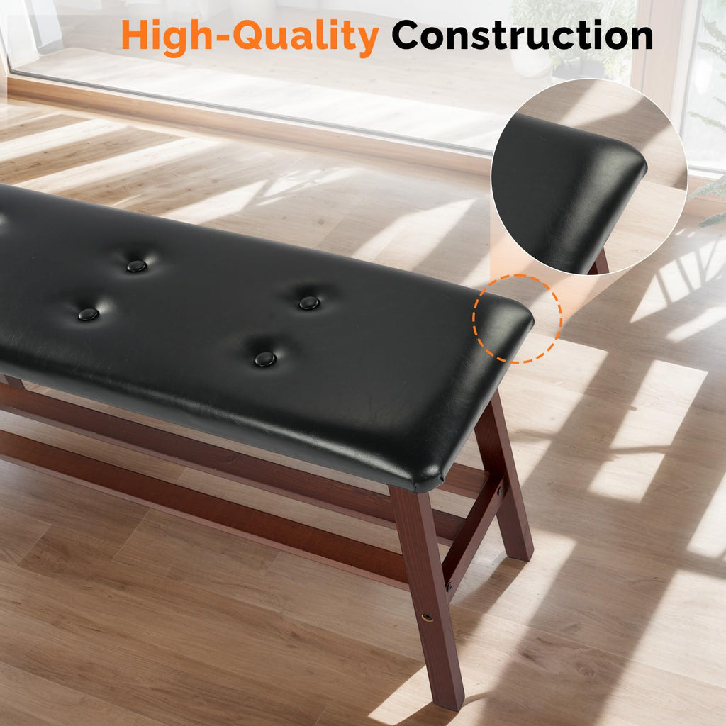 Padded Solid Wood Dining Table Bench with Shoe Rack Storage Walnut