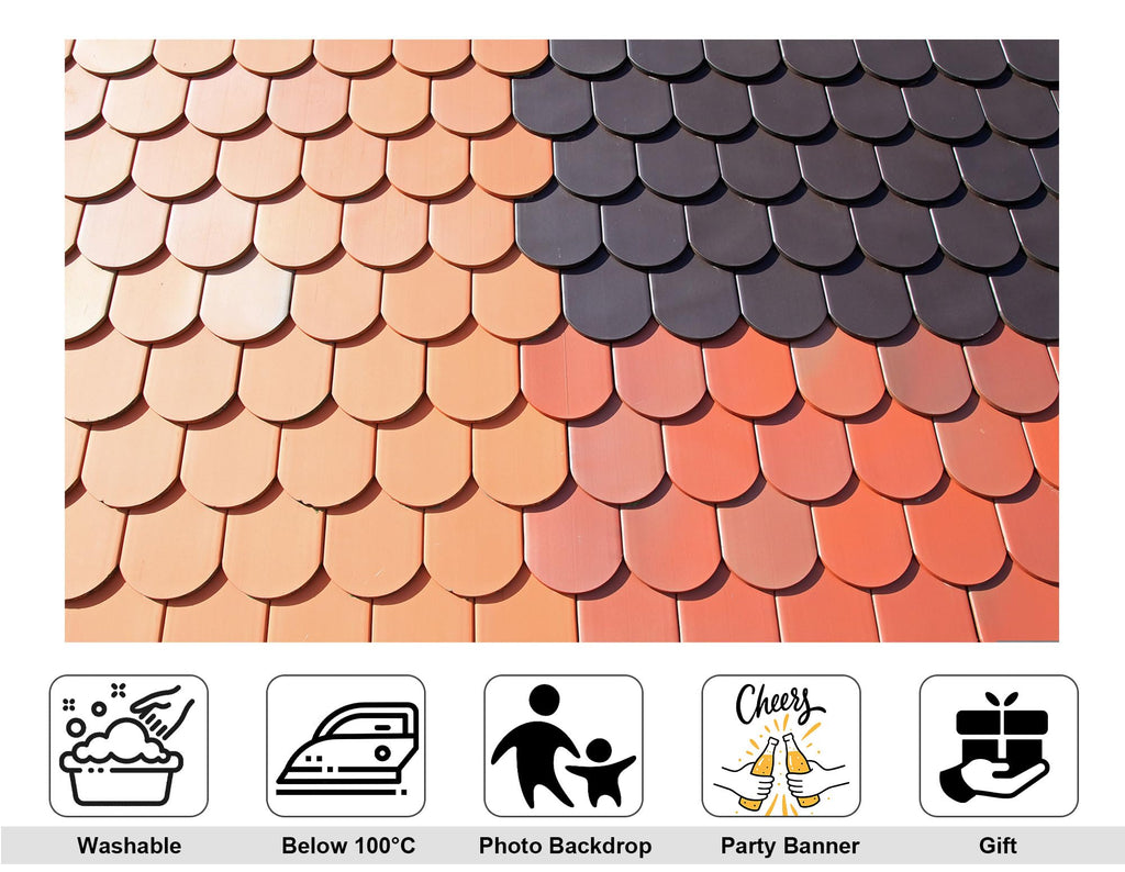 8x5ft Two Tone Clay Roof Tile Backdrop Terracotta Dark Grey Curved Slate Texture Background Tapestry Party Rustic
