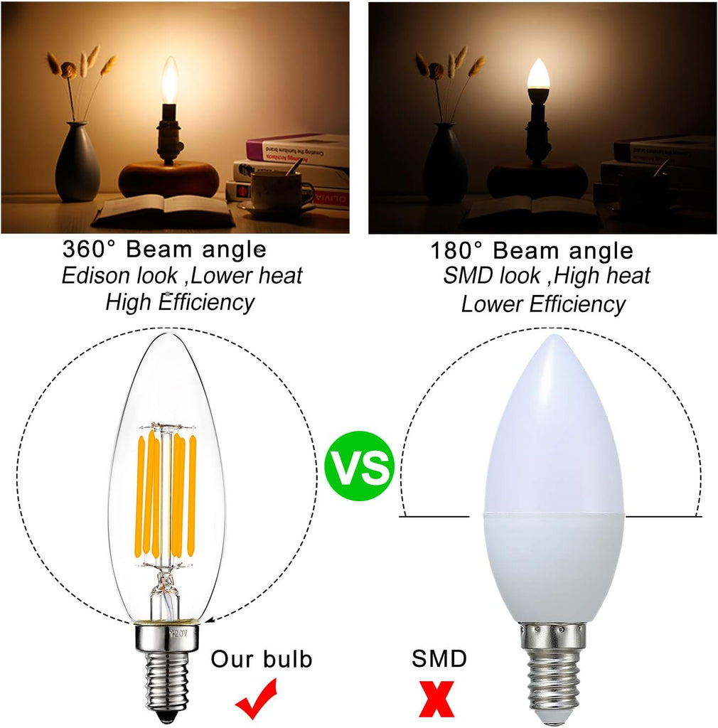 B10 Light Bulb,E12 Candelabra Bulb 60 watt,Dimmable,2700K Clear