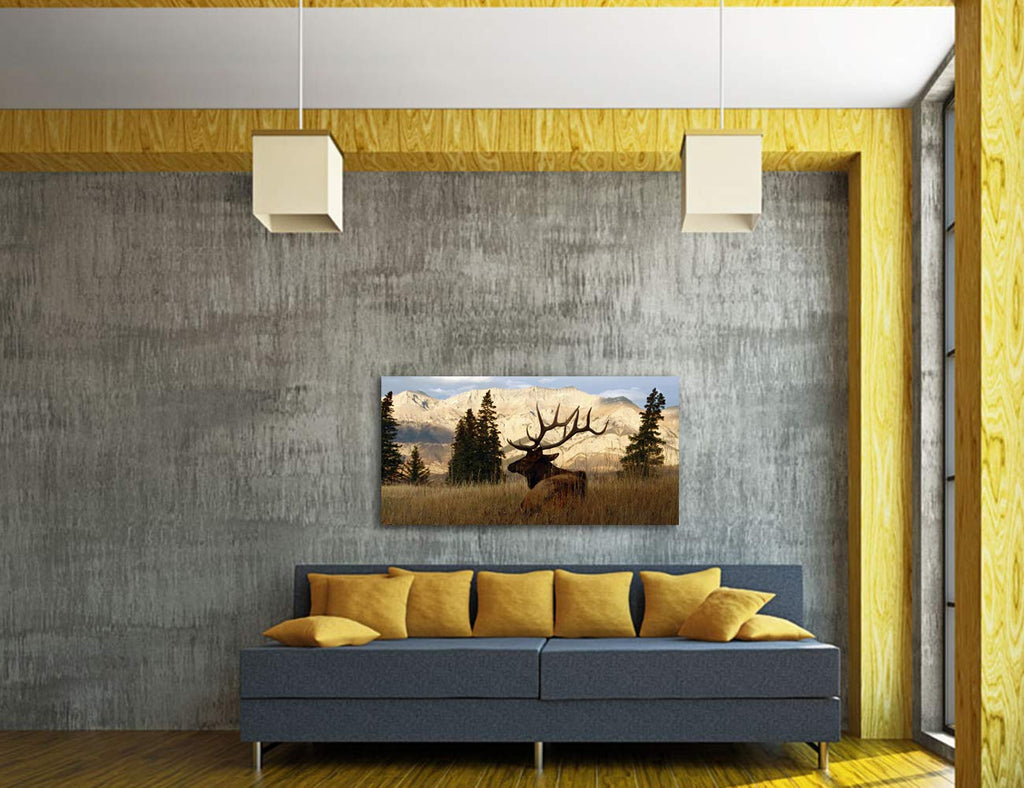 Wildlife Animal Painting Deer Elk Wall Art Canvas Prints Autumn Forest Landscape Picture Stretched Framed Modern Home