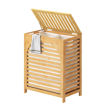 Laundry Hamper with Lid, Bamboo with Handles and Removable Liner Bag, 125L Laundry Basket & Laundry Room (Natural)