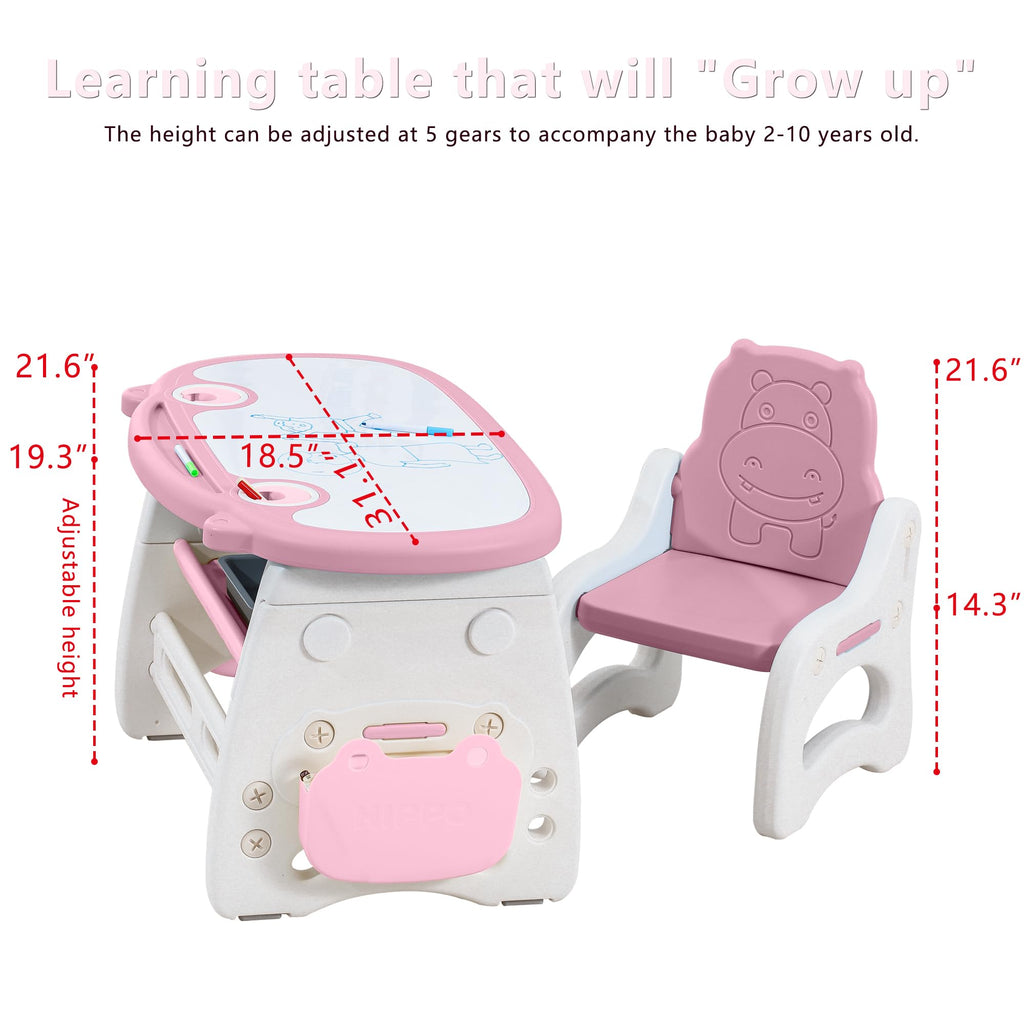 Kids Table and Chair Set The Table Can Be Graffiti and The Height Can Be Raised and Lowered for Children Age 2-10 The