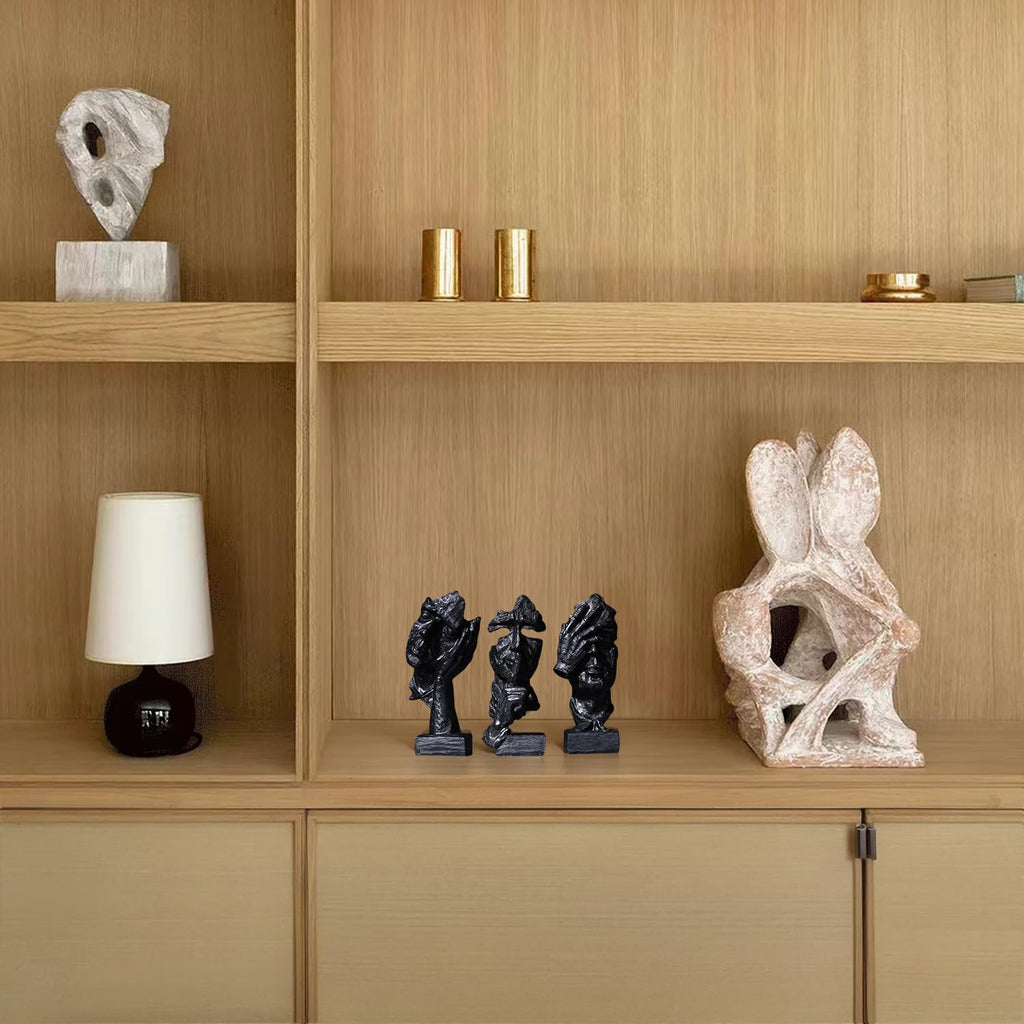 3 Pcs Thinker Statue, Silence is Black Abstract Art Figurine, Modern Home Resin Decorative Objects Decor Bookshelf
