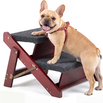 Wooden Pet Stairs - 2 Step Foldable Ramp for Senior Dogs & Cats
