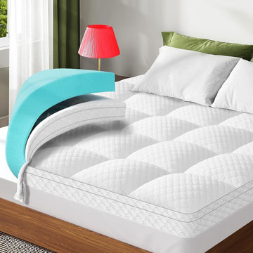 Dual Layer 3 Inch Memory Foam Mattress Topper Full Size, 2 Inch Cooling Gel Memory Foam Plus 1 Inch Down Alternative