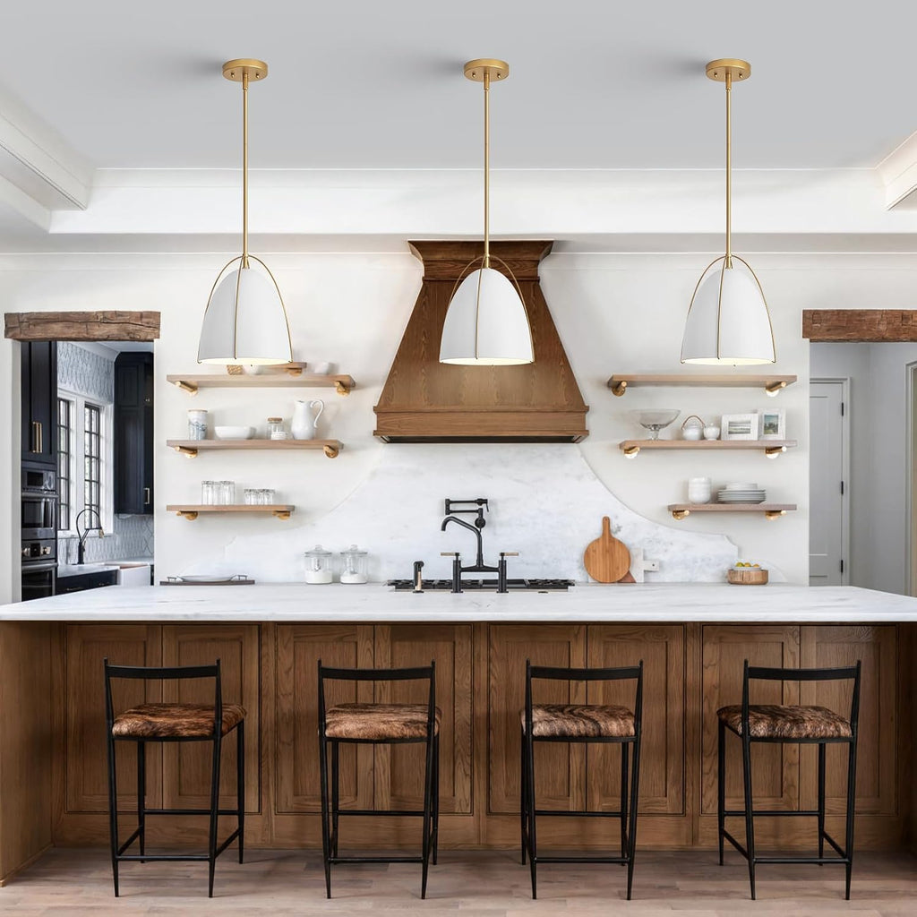10in Dome Pendant Light White Kitchen Island Pendant Lighting Modern White & Gold Pendant Lights Fixture for Dining