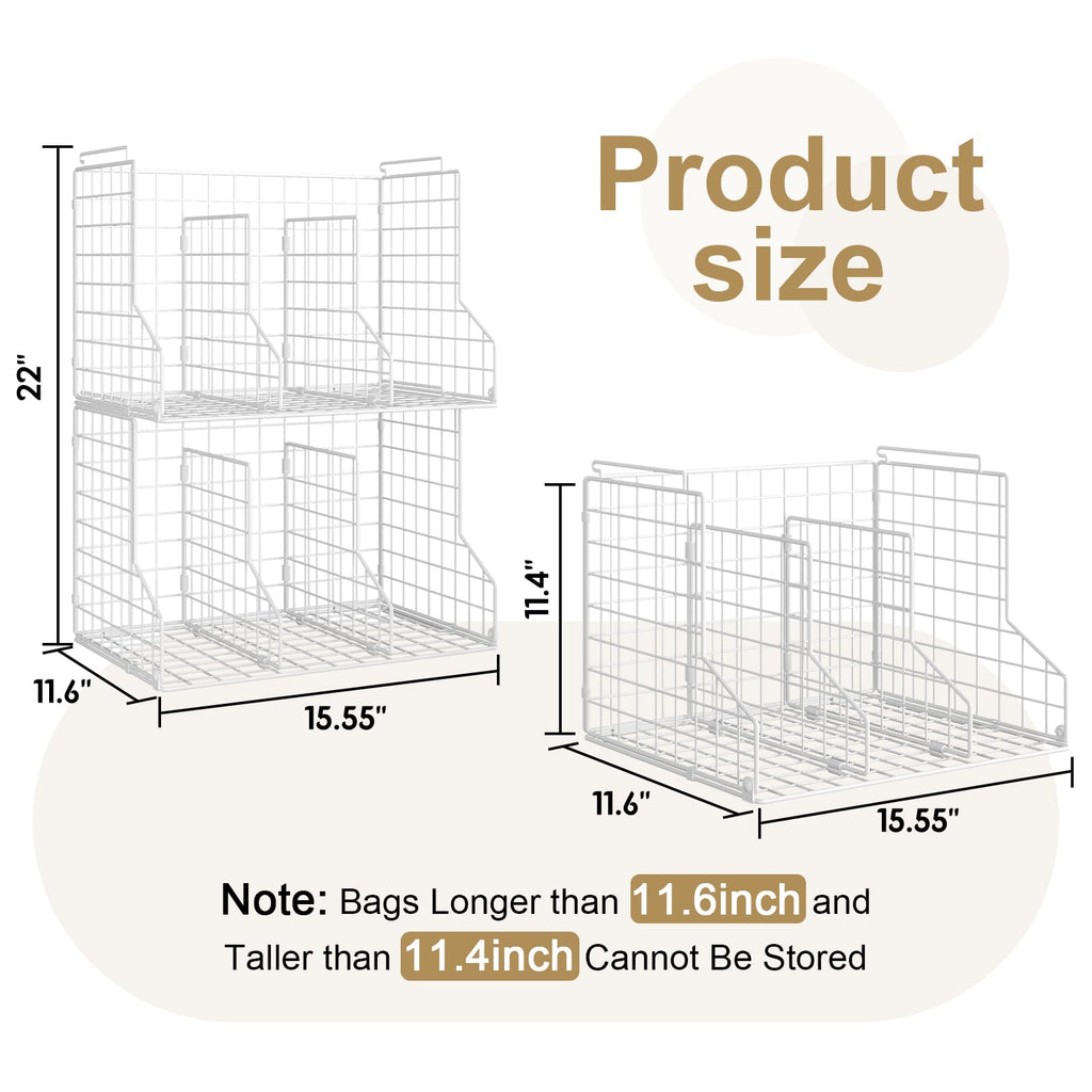 Purse Organizer for Closet:Adjustable 2-Pack Dividers Purse Organizer-Stackable Wire Handbags Storage Baskets-Open
