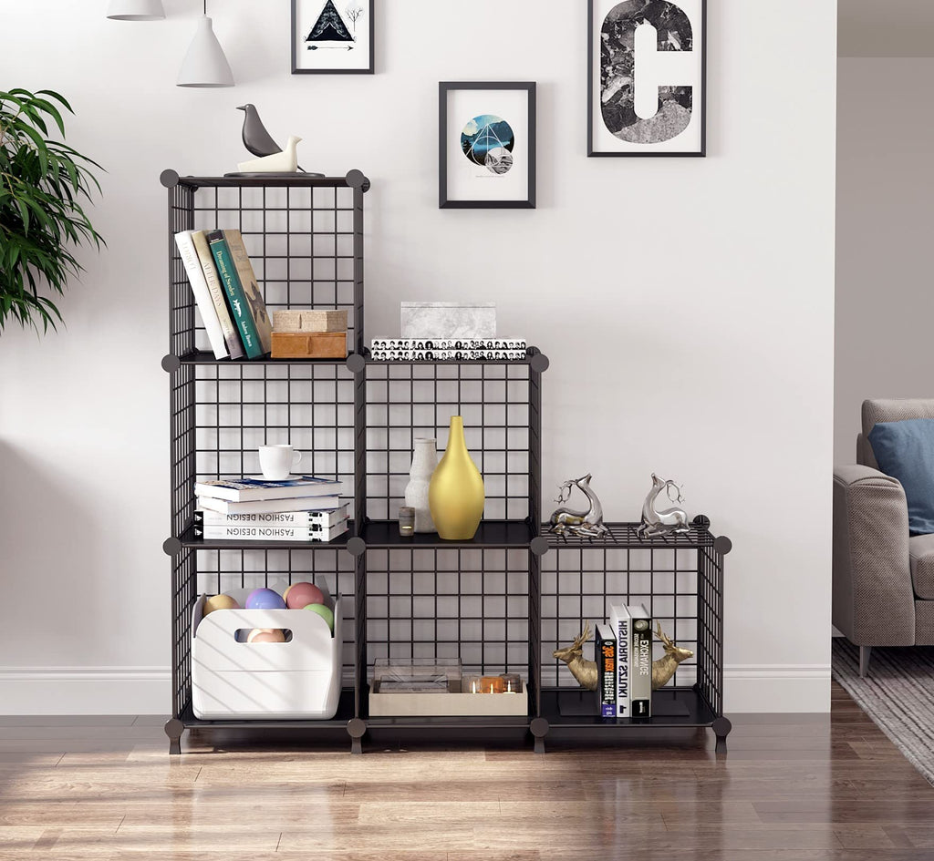 Wire Cube Storage, Closet Organizer, 6 Cube Storage Shelf, Black