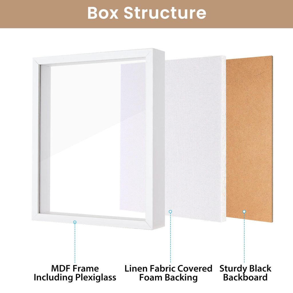 8x10 Shadow Box Frame with Soft Linen Back - Metal Push Pins Included, Memory Shadow Box Display Case for Bouquet
