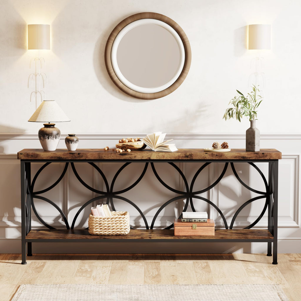 70.9-Inch Narrow Sofa Table, Industrial Long Sofa Table Behind Couch, Entry Console Table with Storage, Foyer