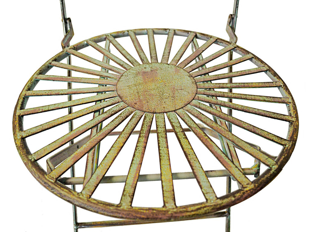 Folding Metal Bistro Outdoor Chair for Outside Patio with Peacock Tail Motif, Set of 2