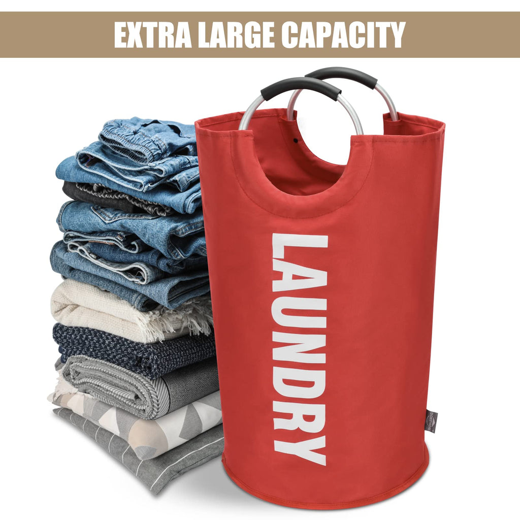 90L Large Laundry Basket Bag, Collapsible Tall Hamper, Red