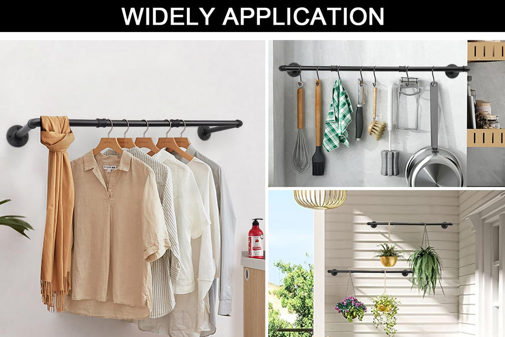 Industrial Pipe Clothes Rack, Heavy Duty Detachable Iron Garment Rack Wall Mounted, Rustic Saving Space Clothes Bar