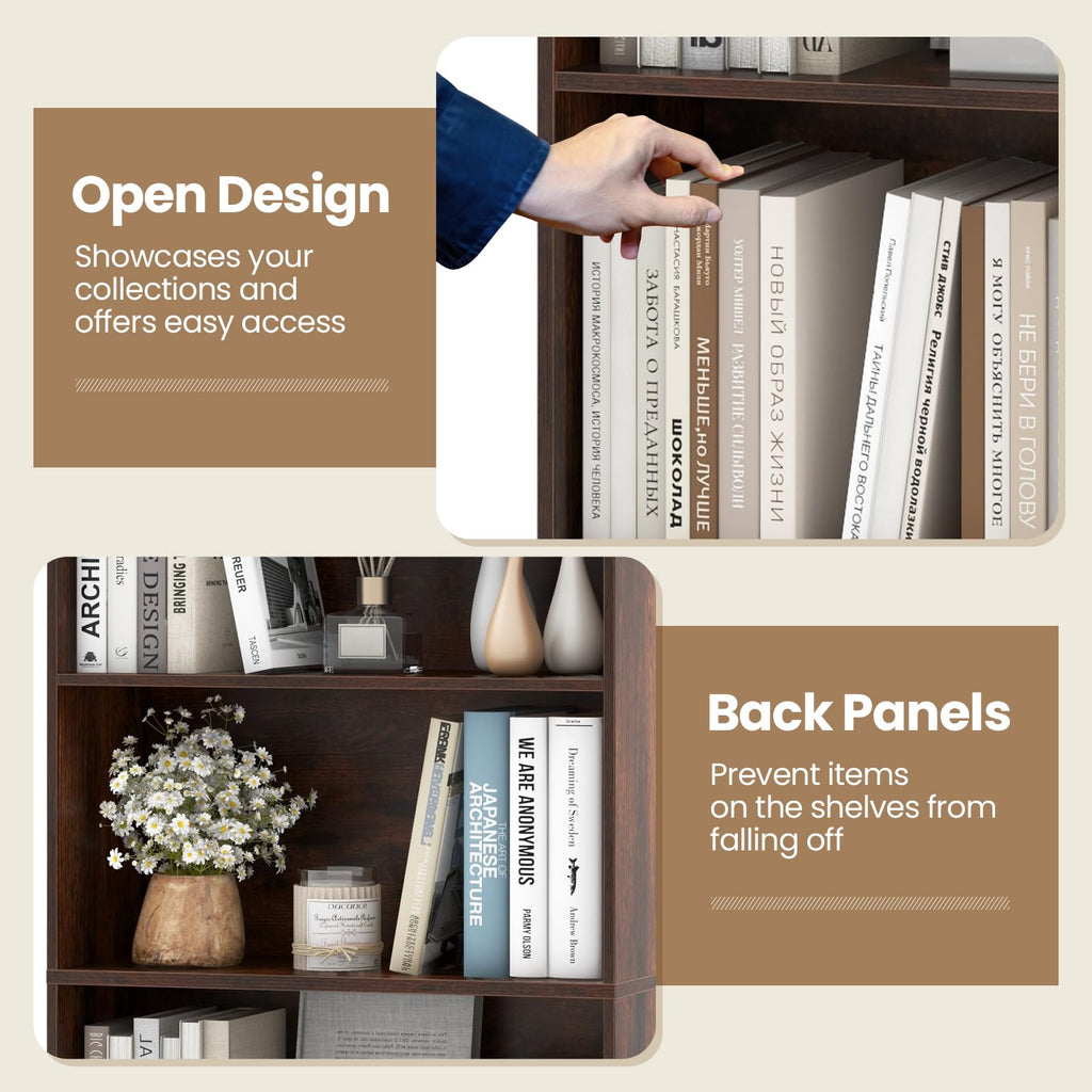 6-Tier Bookcase, 70" Tall Wooden Bookshelf, Freestanding Storage Organizer w/Open Shelves, Anti-Tipping Kits, Modern