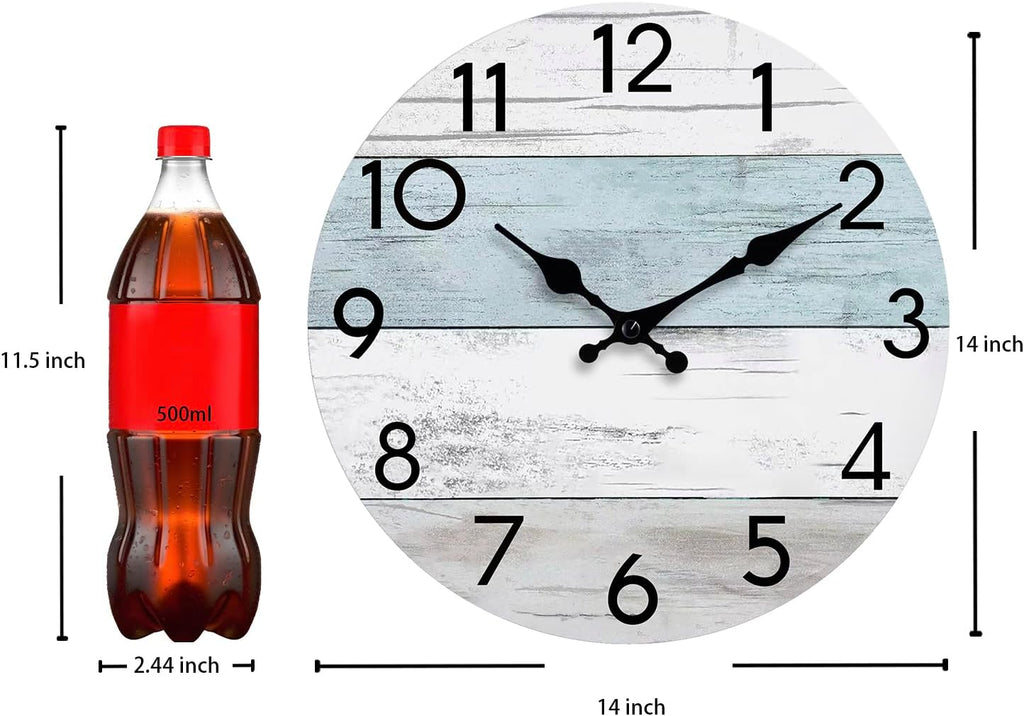 Wall Clock Silent Non-Ticking 14 Inch Battery Operated Country Large Retro Rustic and Beach Style Decorative for