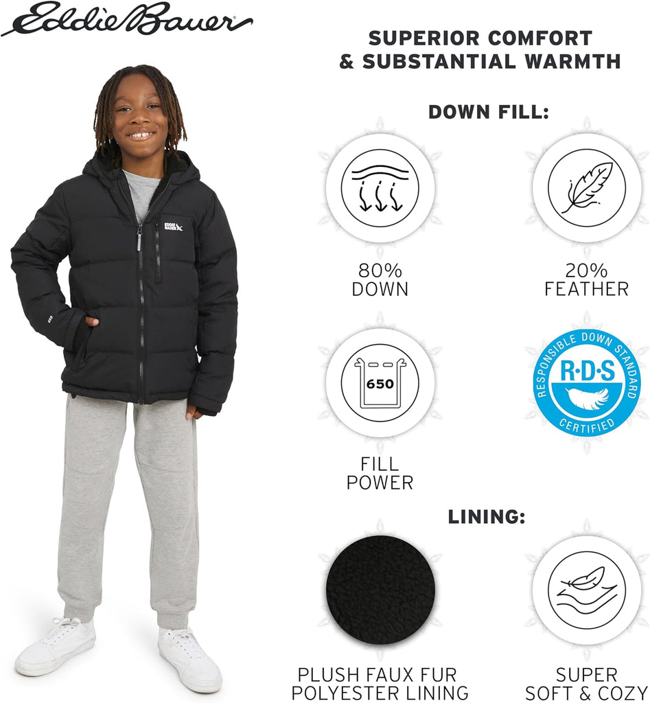 Boys' Classic Heavyweight Faux Fur Lined Hooded Insulated Down Jacket