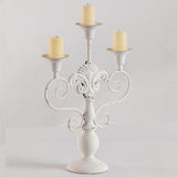 Pillar Candle Stand 3 Arm Candelabra Iron White Candle Holders Centerpiece, Rustic Classy Candlestick Holder 15 Inch