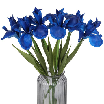 Royal Blue Iris Artificial 6 PCS Real Touch 18.9 in Long Stems Artificial Iris for Wedding Bridal Home Kitchen Party