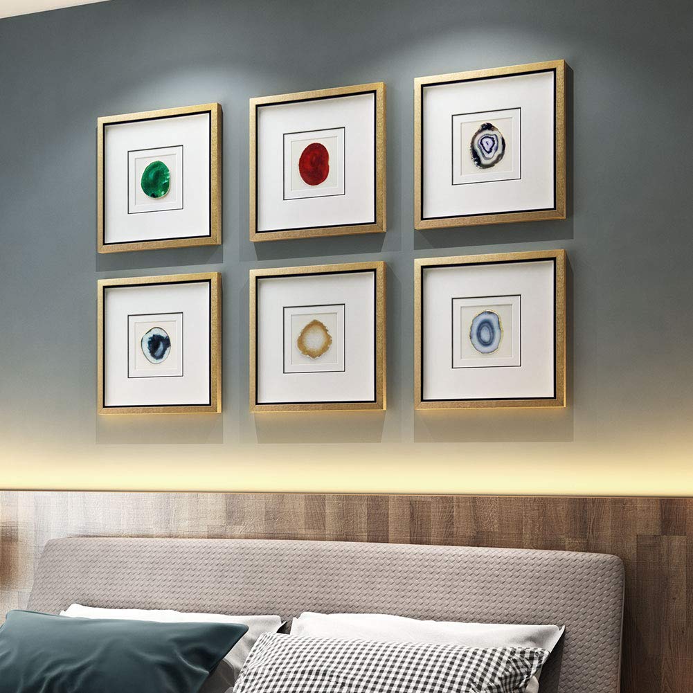 Handmade 40x40cm Gold Edge Agate 3d Wall Art with Shadow Box Frame Front Glass Bedroom Decoration