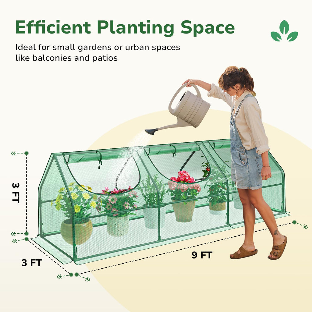 3X3X9 Small Greenhouse, Durable PE, Waterproof & UV Protected