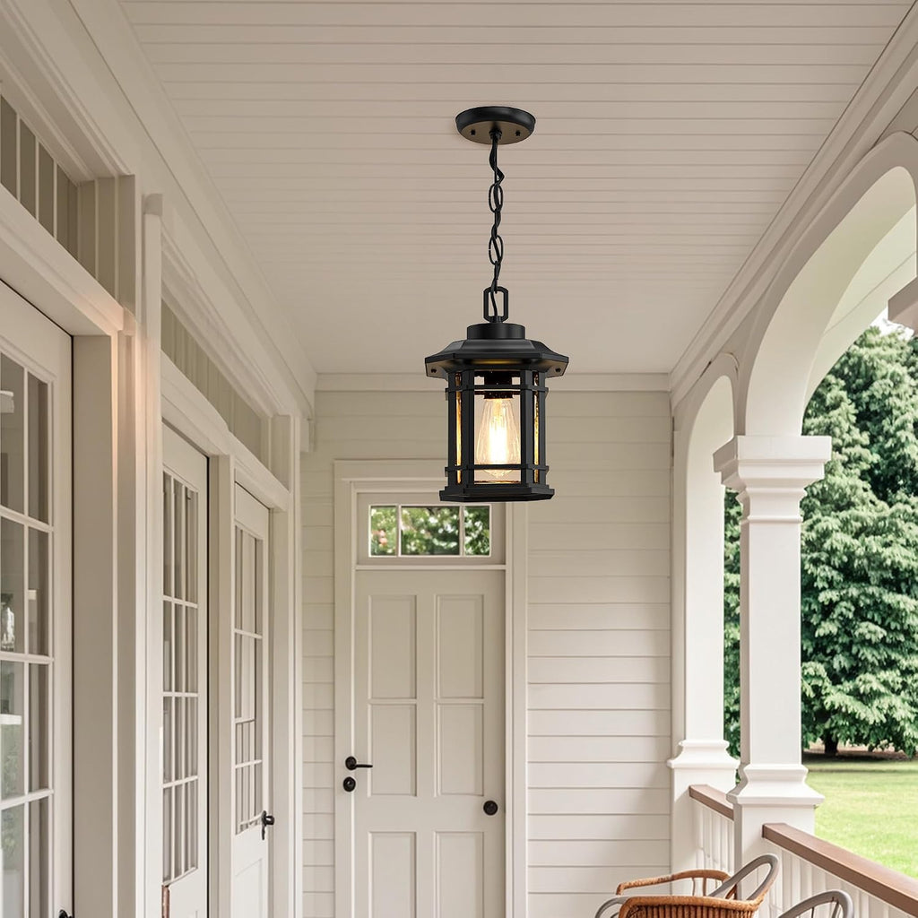 Outdoor Pendant Light Fixture, Exterior Hanging Lights, Hanging Lantern with Adjustable Chain