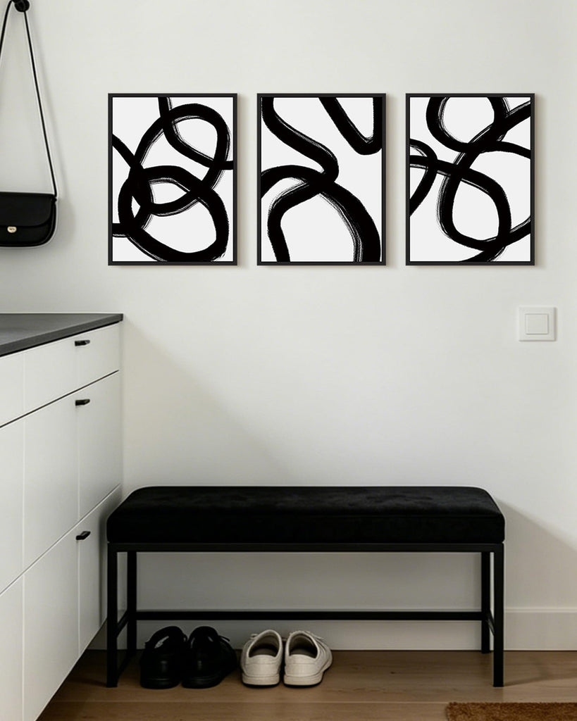 Black and White Abstract Framed Wall Art 12x16in Black Frame