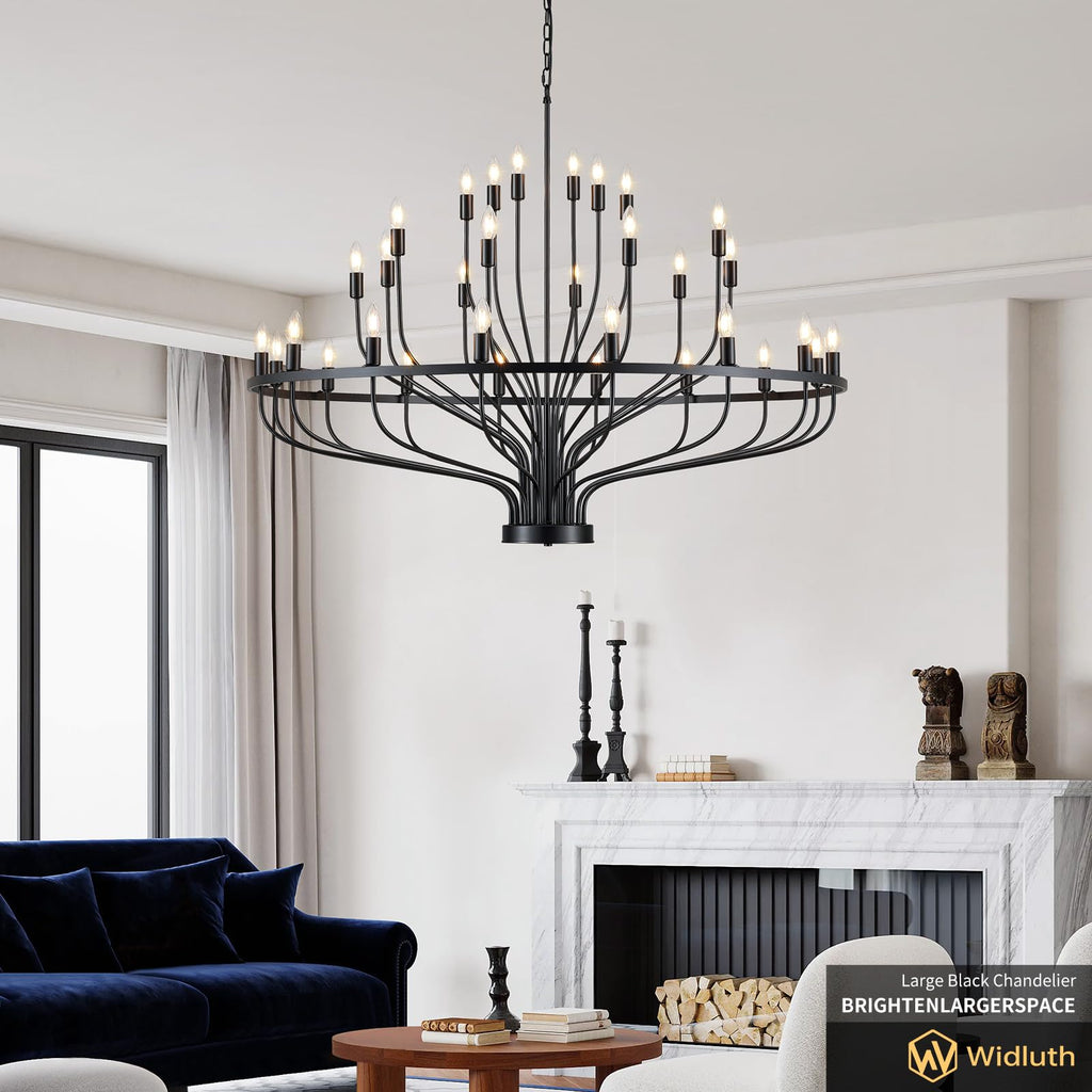 51.2" 32-Light Black Chandelier, Modern Farmhouse Candle Chandelier