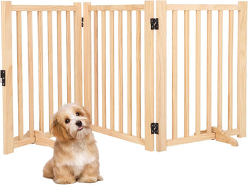 Foldable Wooden Dog Gate, with Support Feet, 3 Panel H:24"