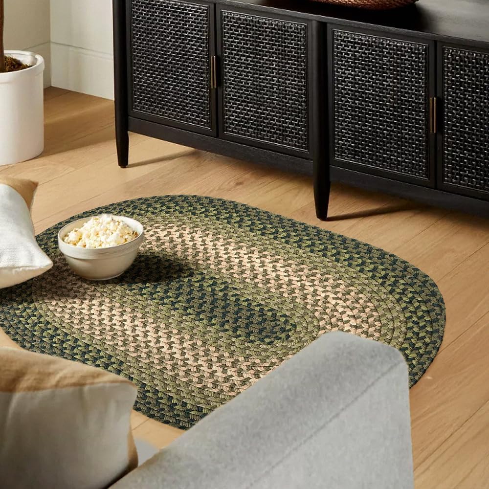 Tranquility TQ22 Green 2' x 3' Oval - Braided Area Rug, Home Decor, Floor Mat or Bedroom Rug - Easy Care, Ideal for