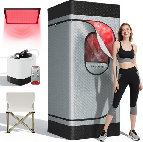 Portable Infrared Sauna Box for Home with 3L 1200W Steamer, Big Folding Chair, 99 Mins Timer, 9 Levels