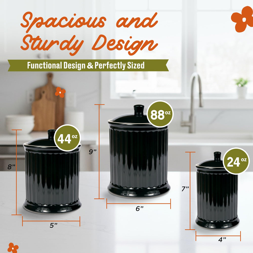 Simsbury Black Stoneware Canister, Set of 3
