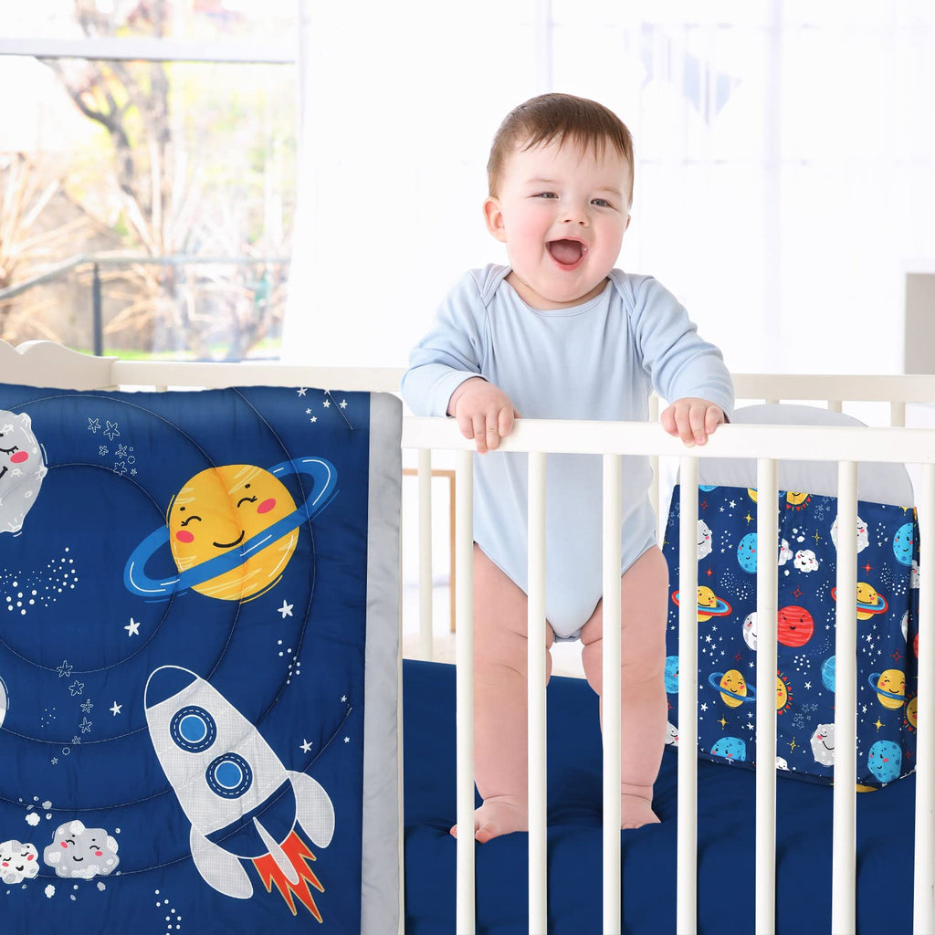 4 Pieces Baby Crib Bedding Set, Standard Nursery Size Soft, Space