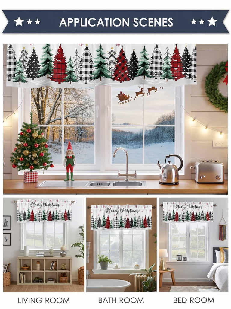 Christmas Valances for Windows 2 Pack Buffalo Plaid Xmas Tree Short Kitchen Valance Curtains Rod Pocket Window