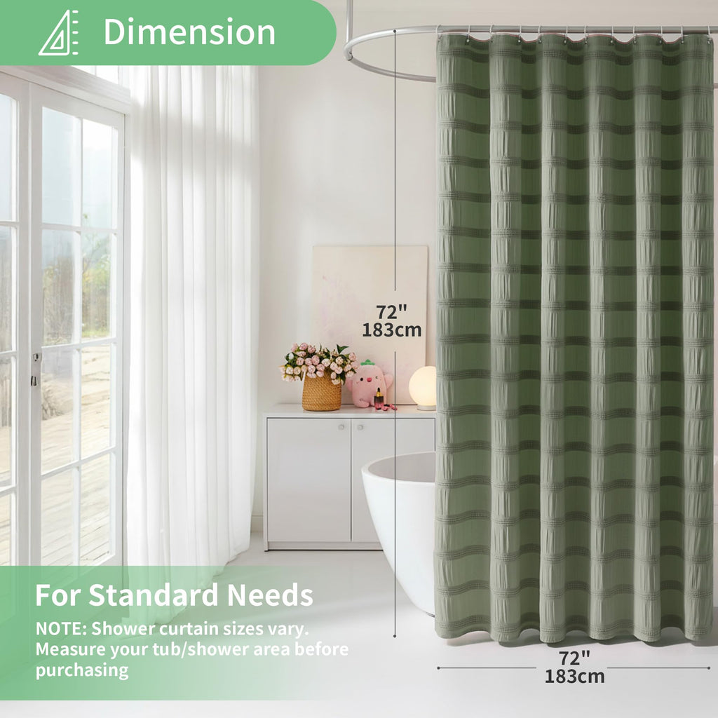 Sage Green Shower Curtain Boho, Cotton Blend Waffle Shower Curtain Chic Textured Fabric Shower Curtains 72 x 72 Green