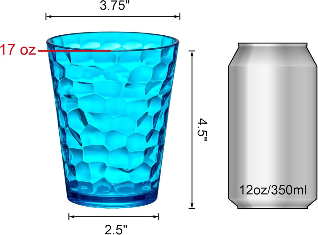 Iceberg - 16-Ounce Plastic Tumblers (Set of 8), Plastic Drinking Glasses, Mixed-Color Reusable Cups, Stackable
